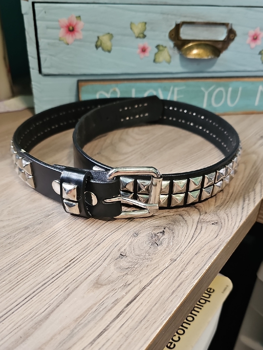 Hot Topic Thick Black Leather Belt with Silver Studs Detail Size 32